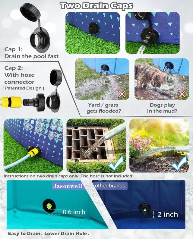 Alt view image 4 of 7 - Jasonwell Foldable Dog Kiddie Pool - Hard Plastic Kids Paddling Pool Toddler Baby Swimming Pools for Backyard Collapsible Whelping Box Pet Doggie Cats Wading Pools Bathtub for Puppy Large Dogs 87In,G