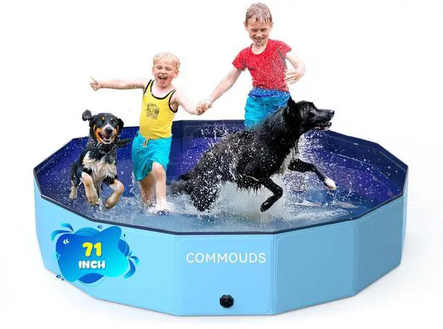 Main image of COMMOUDS Foldable Dog Pool, Collapsible Hard Plastic Dog Kiddie Swimming Pool, Portable Pet Bath Tub Wading Pools for Kids and Puppy Small Medium Large Dogs(71inch.D x 12inch.H)