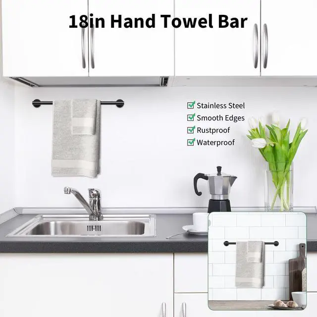 Alt view image 3 of 7 - Newfun 10 Pieces Matte Black Bathroom Hardware Set - Includes 24 inch Towel Bar, Robe Hook, Toilet Paper Holder, Stainless Steel Bathroom Accessories Set for Bathroom Wall Mounted