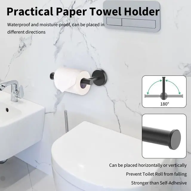 Alt view image 4 of 7 - Newfun 10 Pieces Matte Black Bathroom Hardware Set - Includes 24 inch Towel Bar, Robe Hook, Toilet Paper Holder, Stainless Steel Bathroom Accessories Set for Bathroom Wall Mounted