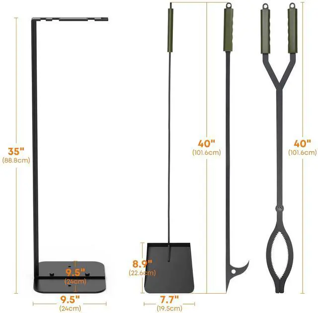 Alt view image 2 of 7 - Stanbroil 3Pcs Fire Pit Tools Set, 40" Fire Poker and Fire Log Tongs Shovel, Wrought Iron Large Fireplace Tools Set with Metal Base and Rubber Handle for Campfire Bonfire