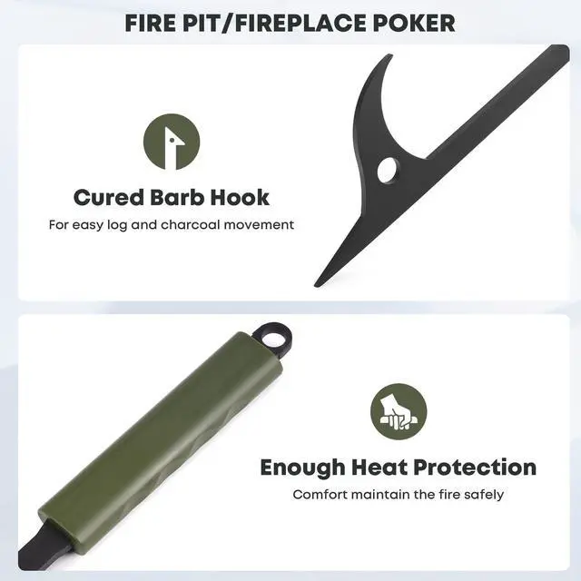 Alt view image 4 of 7 - Stanbroil 3Pcs Fire Pit Tools Set, 40" Fire Poker and Fire Log Tongs Shovel, Wrought Iron Large Fireplace Tools Set with Metal Base and Rubber Handle for Campfire Bonfire