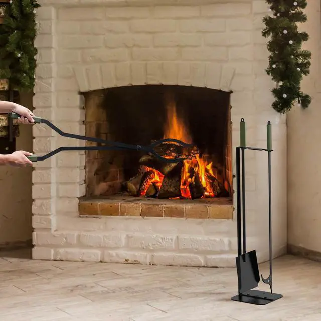 Alt view image 5 of 7 - Stanbroil 3Pcs Fire Pit Tools Set, 40" Fire Poker and Fire Log Tongs Shovel, Wrought Iron Large Fireplace Tools Set with Metal Base and Rubber Handle for Campfire Bonfire