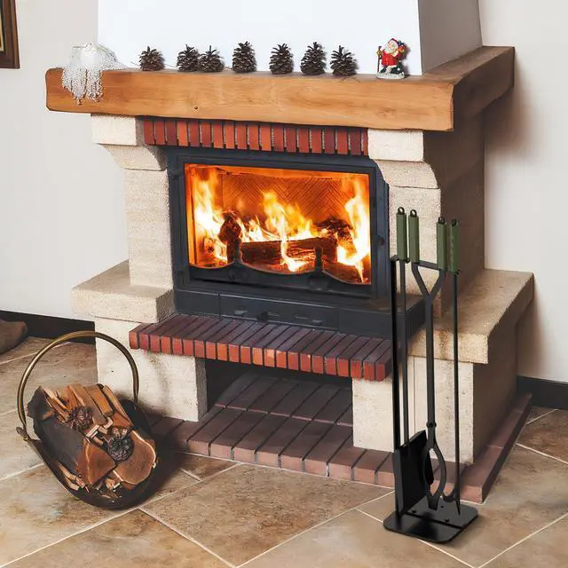 Alt view image 7 of 7 - Stanbroil 3Pcs Fire Pit Tools Set, 40" Fire Poker and Fire Log Tongs Shovel, Wrought Iron Large Fireplace Tools Set with Metal Base and Rubber Handle for Campfire Bonfire