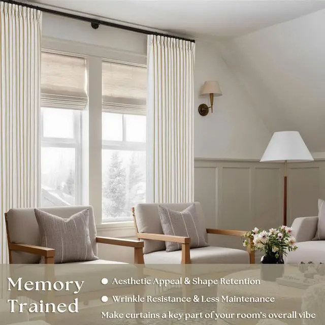 Alt view image 2 of 7 - Custom Made Pinch Pleated Linen Curtains 105 Inches Long for Living Room 2 Panels Set Cream Ivory Memory Pleated Drapes Back Tab Neutral Boho Ceiling Floor 105 Inch Window Curtains Natural Birch