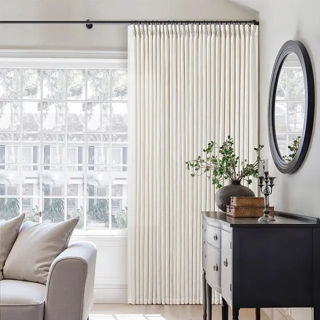 Alt view image 6 of 7 - Custom Made Pinch Pleated Linen Curtains 105 Inches Long for Living Room 2 Panels Set Cream Ivory Memory Pleated Drapes Back Tab Neutral Boho Ceiling Floor 105 Inch Window Curtains Natural Birch