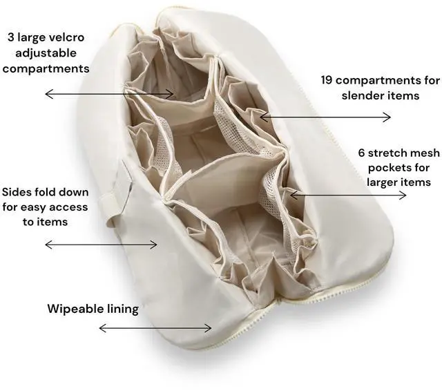 Alt view image 5 of 7 - THE VERTI-Vertical Waterproof Makeup & Toiletry Bag | 23-Pocket Organizer with Upright, Fold-Down Design for Skincare, Toiletries & Essentials (Shell)