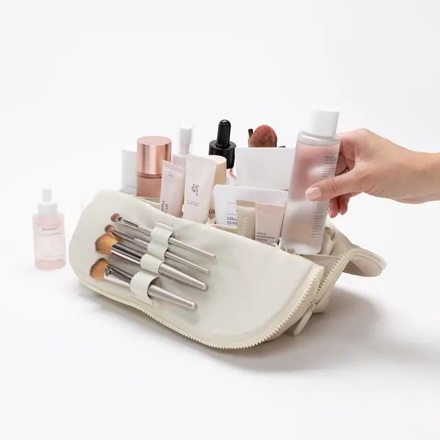 Alt view image 7 of 7 - THE VERTI-Vertical Waterproof Makeup & Toiletry Bag | 23-Pocket Organizer with Upright, Fold-Down Design for Skincare, Toiletries & Essentials (Shell)