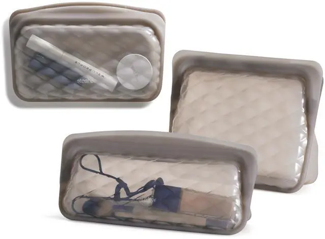 Main image of Stasher Silicone Reusable Makeup Bags, 3-Pack, Travel Essentials, Makeup Bag Organizer, Dishwasher & Heat Safe, TSA Friendly Toiletry Bags, Waterproof Bag, BPA Free, Leak-free, Eco Friendly, Taupe