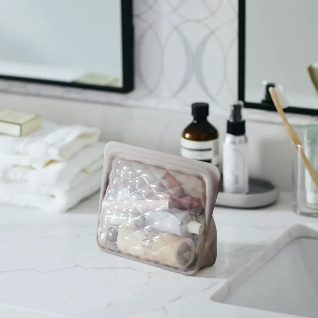 Alt view image 6 of 7 - Stasher Silicone Reusable Makeup Bags, 3-Pack, Travel Essentials, Makeup Bag Organizer, Dishwasher & Heat Safe, TSA Friendly Toiletry Bags, Waterproof Bag, BPA Free, Leak-free, Eco Friendly, Taupe