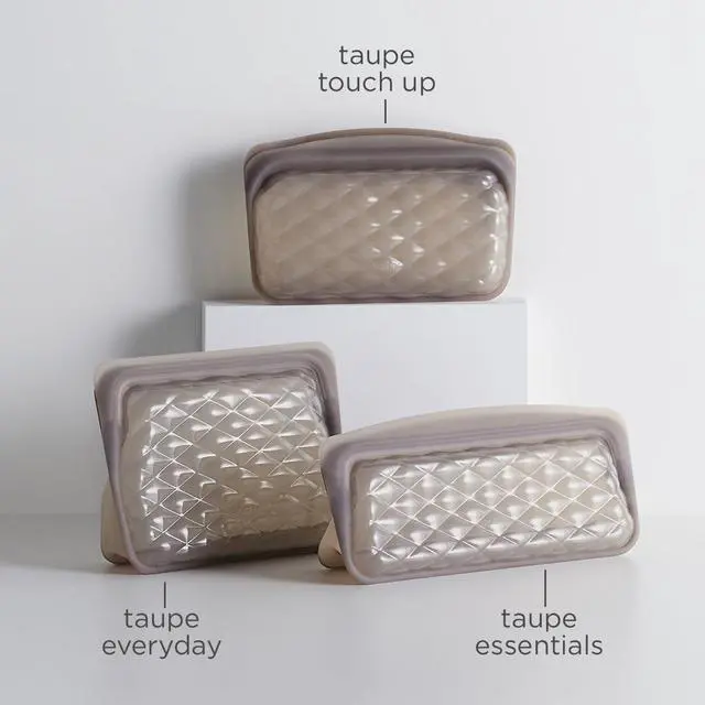 Alt view image 7 of 7 - Stasher Silicone Reusable Makeup Bags, 3-Pack, Travel Essentials, Makeup Bag Organizer, Dishwasher & Heat Safe, TSA Friendly Toiletry Bags, Waterproof Bag, BPA Free, Leak-free, Eco Friendly, Taupe