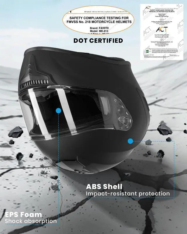 Alt view image 3 of 7 - Favoto Full Face Motorcycle Helmet DOT Approved, Cascos para Motos Snowmobile Dirt Bike Helmet for Adults Men Women, Anti-Fog Film Included, Black, Large