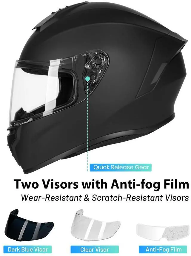 Alt view image 4 of 7 - Favoto Full Face Motorcycle Helmet DOT Approved, Cascos para Motos Snowmobile Dirt Bike Helmet for Adults Men Women, Anti-Fog Film Included, Black, Large