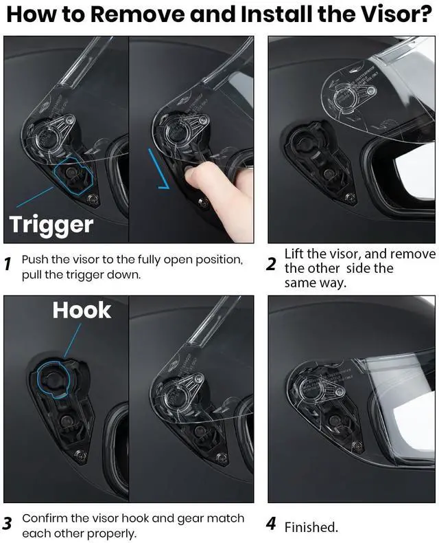 Alt view image 5 of 7 - Favoto Full Face Motorcycle Helmet DOT Approved, Cascos para Motos Snowmobile Dirt Bike Helmet for Adults Men Women, Anti-Fog Film Included, Black, Large