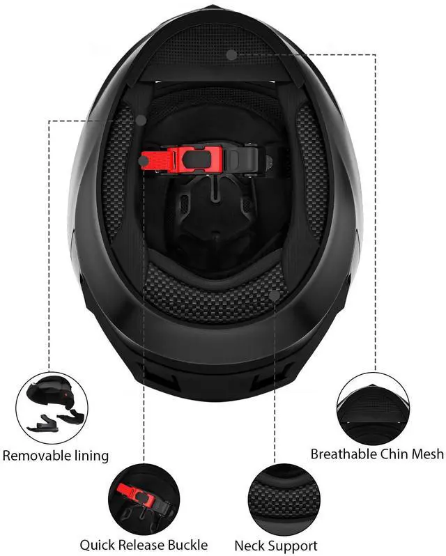 Alt view image 7 of 7 - Favoto Full Face Motorcycle Helmet DOT Approved, Cascos para Motos Snowmobile Dirt Bike Helmet for Adults Men Women, Anti-Fog Film Included, Black, Large