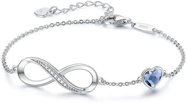 Main image of CDE Valentine's Day Gift Infinity Heart Birthstone Charm Link Bracelet for Women 925 Sterling Silver Adjustable Mother's Day Christmas Day Gift Anniversary Birthday Jewelry for Wife Girlfriend Her