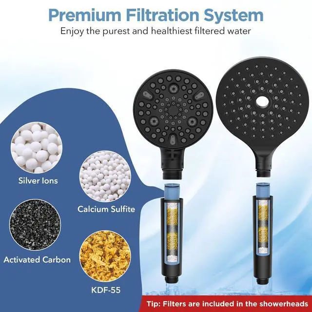 Alt view image 4 of 7 - MakeFit Dual Filtered Rain Shower Head Combo, High Pressure Handheld Shower Head with Adjustable Bar - Rainfall Shower Head And Showerhead with Filter for Hard Water - Removes Chlorine