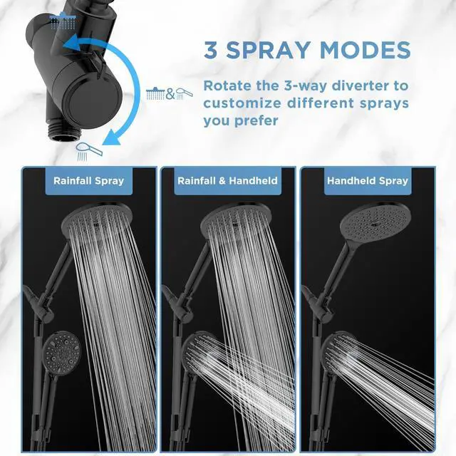 Alt view image 6 of 7 - MakeFit Dual Filtered Rain Shower Head Combo, High Pressure Handheld Shower Head with Adjustable Bar - Rainfall Shower Head And Showerhead with Filter for Hard Water - Removes Chlorine