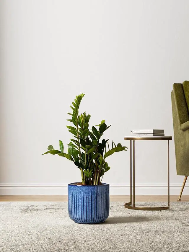 Alt view image 4 of 6 - LE TAUCI Fluted Ceramic Plant Pots, 8.3/7/6 Inch Indoor Planters with Drainage Holes & Mesh, Modern Glossy Glaze Cylinder Flower Pot for Snake Plant, Set of 3, Harbor Blue