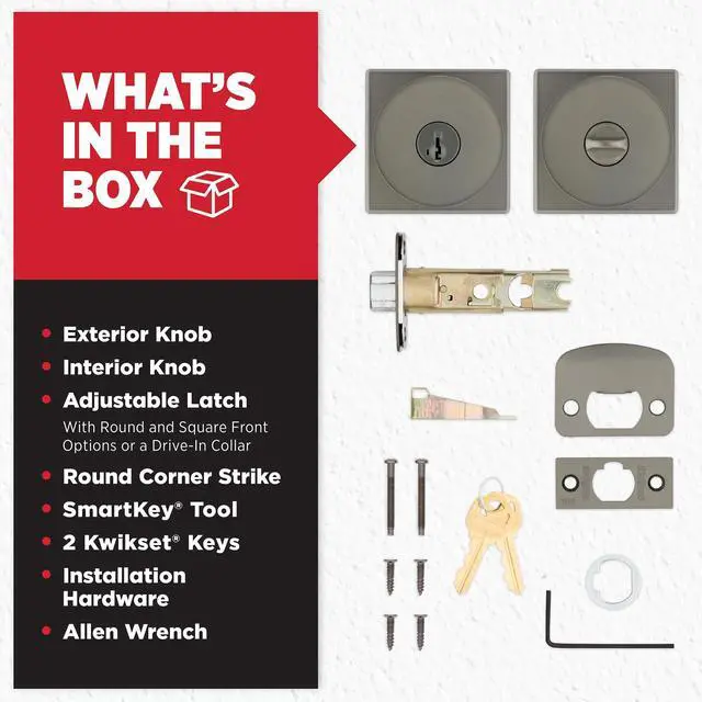 Alt view image 5 of 7 - Kwikset Pismo Entry Door Knob with Lock and Key, Square Secure Keyed Handle Exterior Doorknob, Front Entrance and Bedroom, Gunmetal, Pick Resistant SmartKey Rekey Security