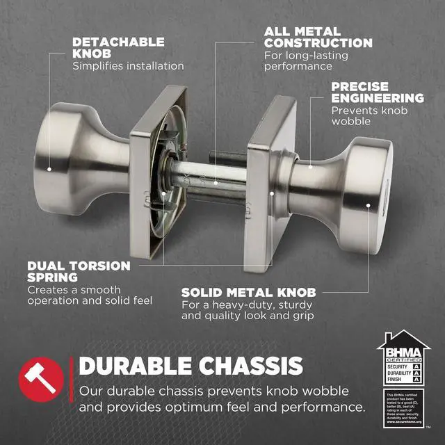 Alt view image 7 of 7 - Kwikset Pismo Entry Door Knob with Lock and Key, Square Secure Keyed Handle Exterior Doorknob, Front Entrance and Bedroom, Gunmetal, Pick Resistant SmartKey Rekey Security