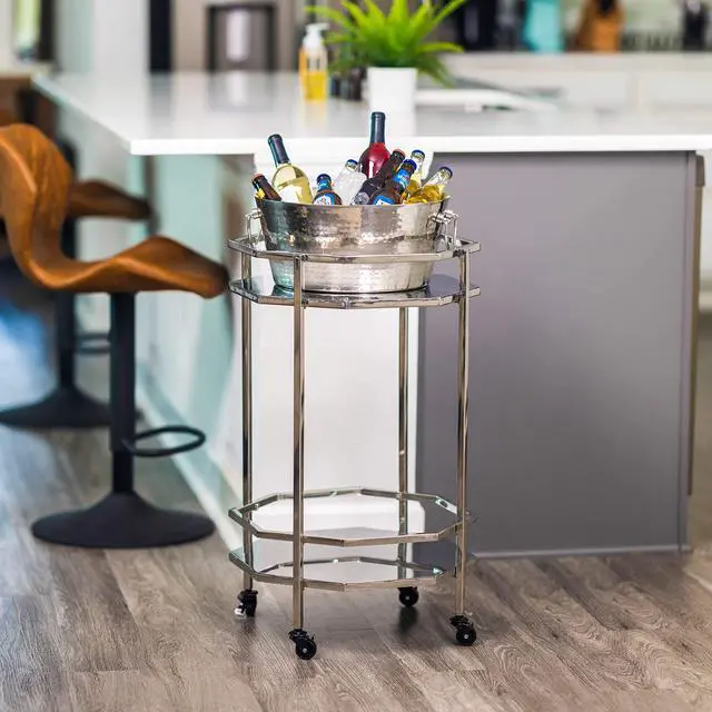 Alt view image 5 of 7 - BREKX Hammered Stainless-Steel Beverage Tub, Double-Walled Insulated Anchored Drink Tub & Ice Bucket with Double Hinged Handles, Drink Chiller for Parties, 12 Quarts