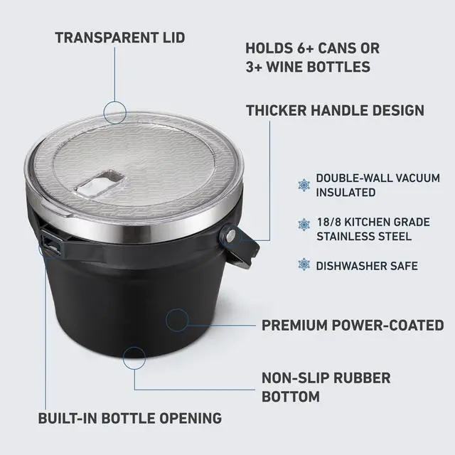 Alt view image 2 of 7 - COKTIK 7L Insulated Ice Bucket with LidDouble Wall Vacuum Stainless Steel Beverage Bucket Keeps Frozen LongerHolds 6 Longnecks or 3 Bottles of Winefor Cocktail, Champagne, Large Parties(Black)