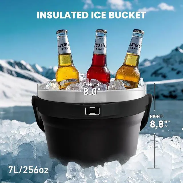 Alt view image 3 of 7 - COKTIK 7L Insulated Ice Bucket with LidDouble Wall Vacuum Stainless Steel Beverage Bucket Keeps Frozen LongerHolds 6 Longnecks or 3 Bottles of Winefor Cocktail, Champagne, Large Parties(Black)