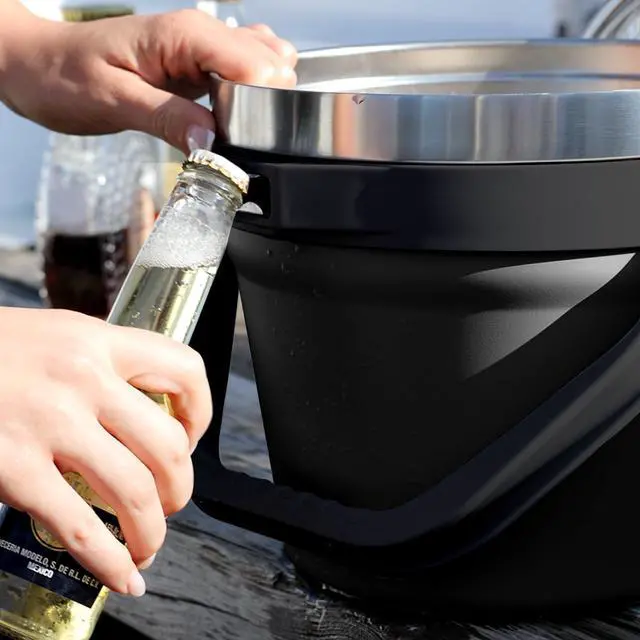 Alt view image 6 of 7 - COKTIK 7L Insulated Ice Bucket with LidDouble Wall Vacuum Stainless Steel Beverage Bucket Keeps Frozen LongerHolds 6 Longnecks or 3 Bottles of Winefor Cocktail, Champagne, Large Parties(Black)