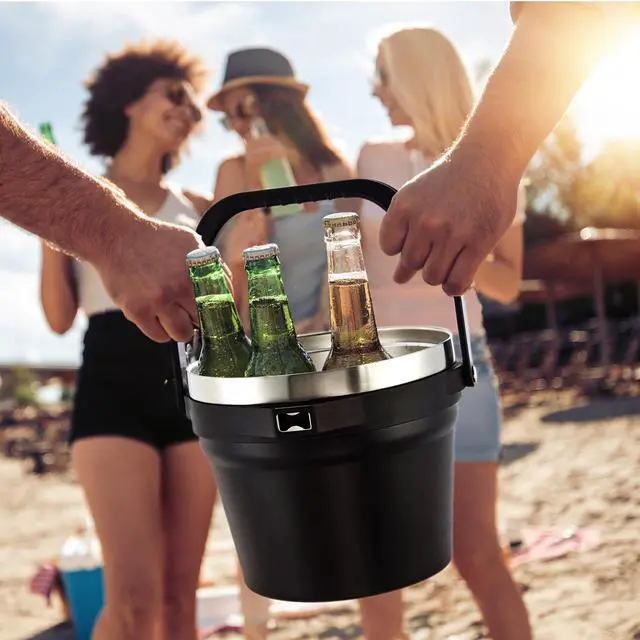 Alt view image 7 of 7 - COKTIK 7L Insulated Ice Bucket with LidDouble Wall Vacuum Stainless Steel Beverage Bucket Keeps Frozen LongerHolds 6 Longnecks or 3 Bottles of Winefor Cocktail, Champagne, Large Parties(Black)