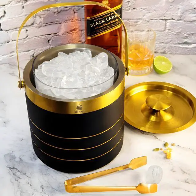Alt view image 7 of 7 - 3L - Double-walled stainless Steel Ice Bucket with lid, Ice Tong and Inner Bucket for parties, cocktail bars and indoor and outdoor parties