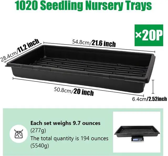 Alt view image 2 of 7 - RooTrimmer 20 Pack 1020 Trays, No Drain Holes, 20" x 10", Extra Thick Heavy Duty Seed Starting Trays -Reusable Propagation Flats for Microgreens, Seedlings, Plant Germination, Fodder and Transplant