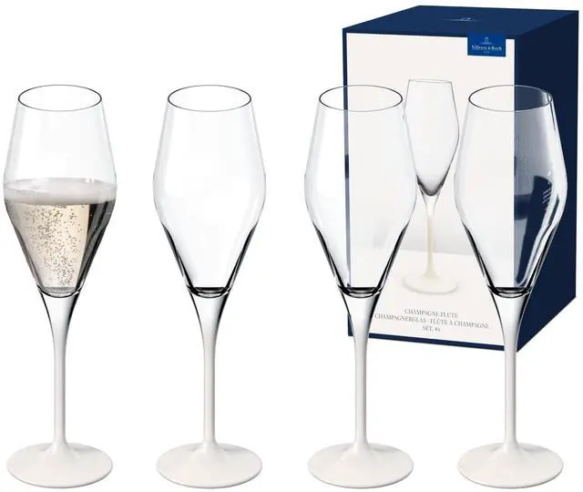 Main image of Villeroy & Boch - Manufacture Rock Blanc Champagne Flute Set, 4 pcs. Set of Drinking Glasses for Champagne and Sparkling Wine, 8.75 oz, Crystal Glass, Frosted Matte White Slate Look Base