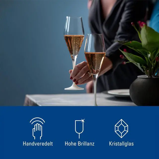 Alt view image 2 of 7 - Villeroy & Boch - Manufacture Rock Blanc Champagne Flute Set, 4 pcs. Set of Drinking Glasses for Champagne and Sparkling Wine, 8.75 oz, Crystal Glass, Frosted Matte White Slate Look Base