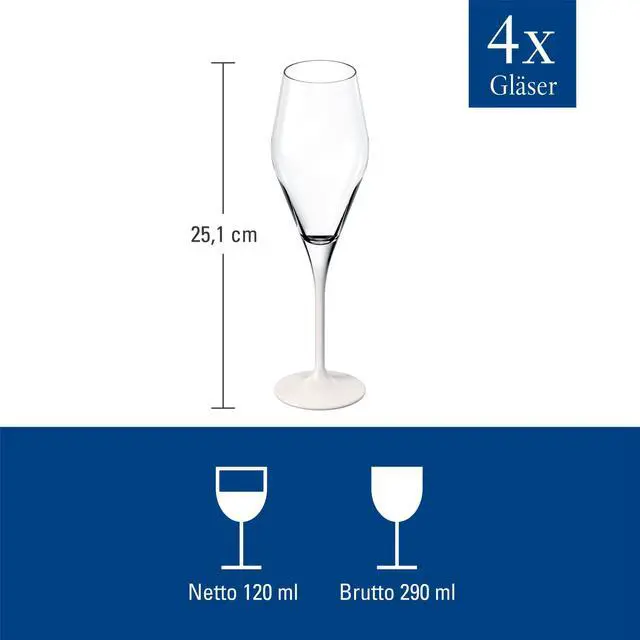 Alt view image 3 of 7 - Villeroy & Boch - Manufacture Rock Blanc Champagne Flute Set, 4 pcs. Set of Drinking Glasses for Champagne and Sparkling Wine, 8.75 oz, Crystal Glass, Frosted Matte White Slate Look Base