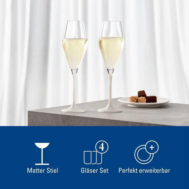 Alt view image 4 of 7 - Villeroy & Boch - Manufacture Rock Blanc Champagne Flute Set, 4 pcs. Set of Drinking Glasses for Champagne and Sparkling Wine, 8.75 oz, Crystal Glass, Frosted Matte White Slate Look Base