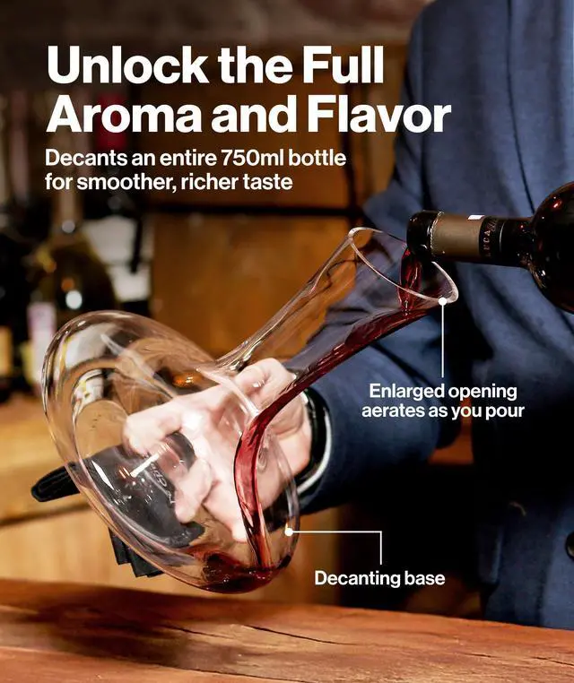 Alt view image 2 of 7 - Le Chateau Crystal Wine Decanter with Built-in Aerator 750ml Giftable Hand Blown Glass Carafe, Enhances Aroma & Flavor with Elegant Design - Red Wine Accessories for Wine Lovers