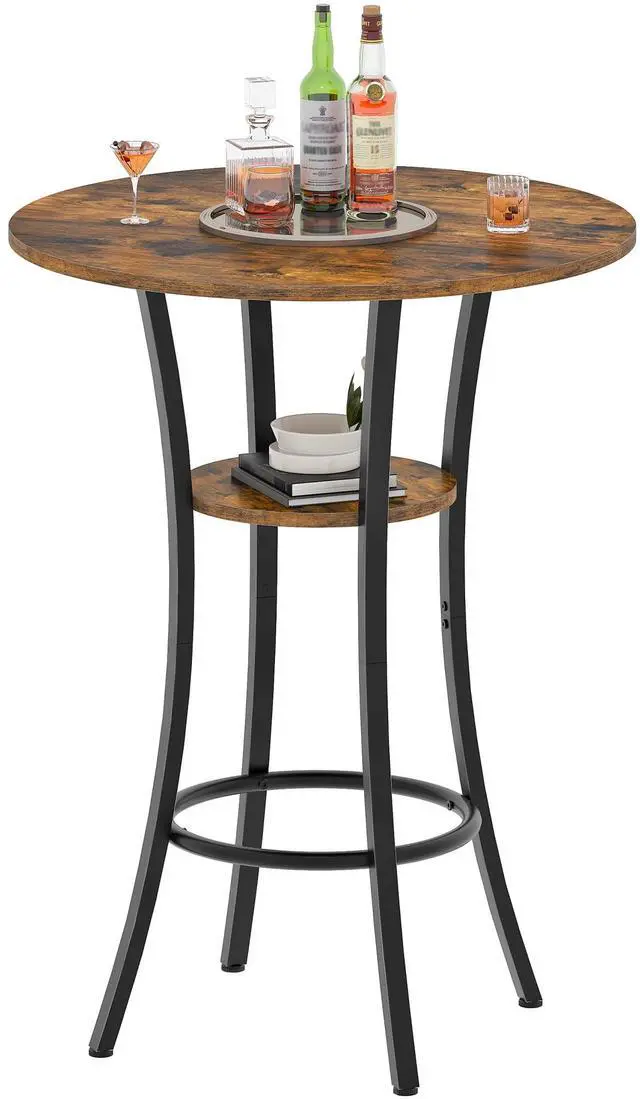Main image of CHOEZON Round Bar Table, 2-Tier High Top & Counter Height Dining Table, for Bistro, Pub, Kitchen, Living Room, Rustic Brown and Black TBT03BF