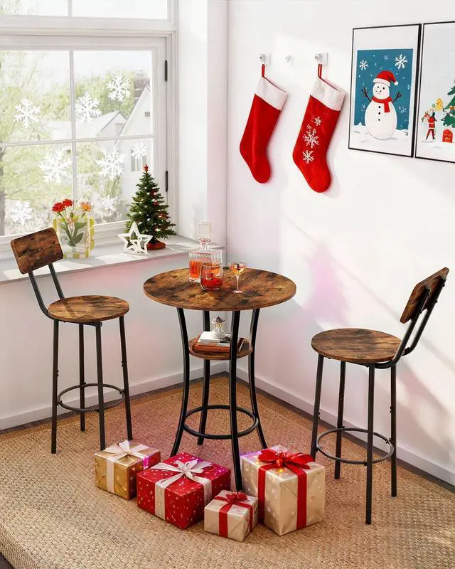 Alt view image 3 of 7 - CHOEZON Round Bar Table, 2-Tier High Top & Counter Height Dining Table, for Bistro, Pub, Kitchen, Living Room, Rustic Brown and Black TBT03BF