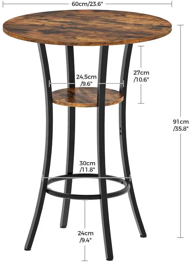 Alt view image 4 of 7 - CHOEZON Round Bar Table, 2-Tier High Top & Counter Height Dining Table, for Bistro, Pub, Kitchen, Living Room, Rustic Brown and Black TBT03BF