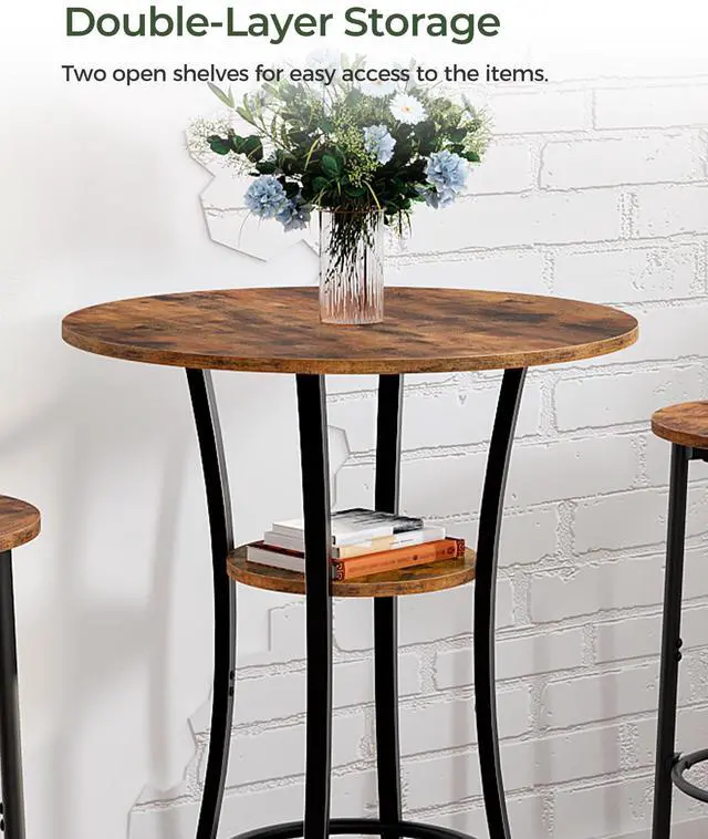 Alt view image 6 of 7 - CHOEZON Round Bar Table, 2-Tier High Top & Counter Height Dining Table, for Bistro, Pub, Kitchen, Living Room, Rustic Brown and Black TBT03BF