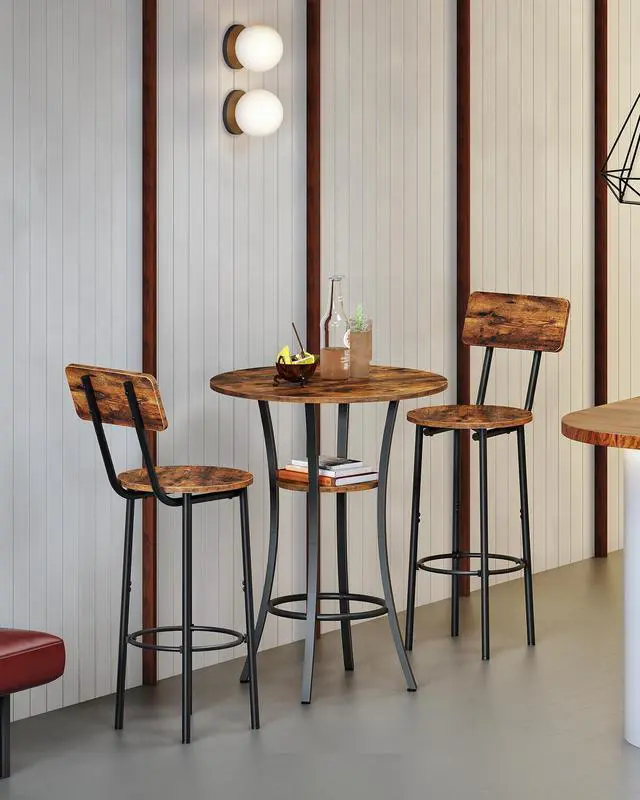 Alt view image 2 of 7 - CHOEZON Round Bar Table, 2-Tier High Top & Counter Height Dining Table, for Bistro, Pub, Kitchen, Living Room, Rustic Brown and Black TBT03BF