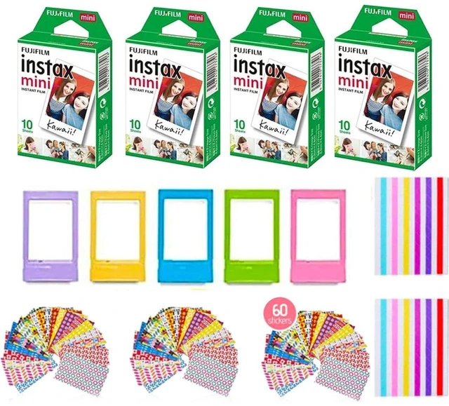 Main image of Instax Mini Instant Film (2 Pack, 40 Sheets) 5 Plastic Desk Frames + 60 Sticker Frames + 2 Packs Corner Stickers