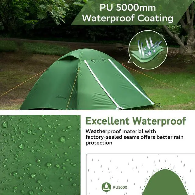 Alt view image 2 of 7 - Clostnature Lightweight Backpacking Tent - 2 Person Ultralight Waterproof Camping Tent, 3 Season Large Size Easy Setup Tent for Family, Outdoor, Hiking and Mountaineering