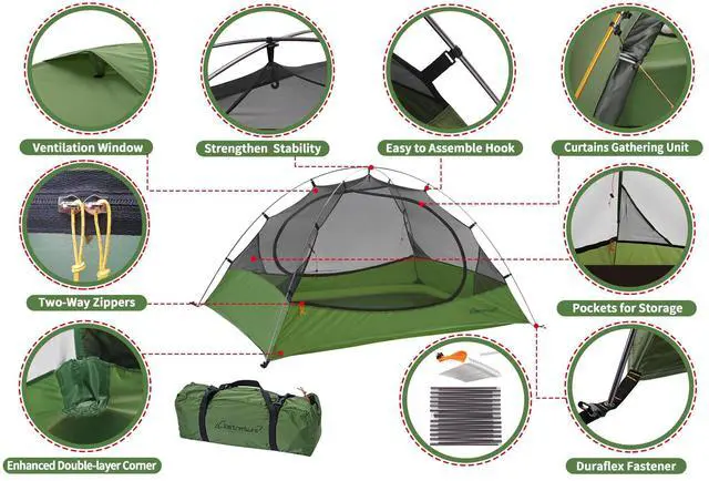 Alt view image 7 of 7 - Clostnature Lightweight Backpacking Tent - 2 Person Ultralight Waterproof Camping Tent, 3 Season Large Size Easy Setup Tent for Family, Outdoor, Hiking and Mountaineering
