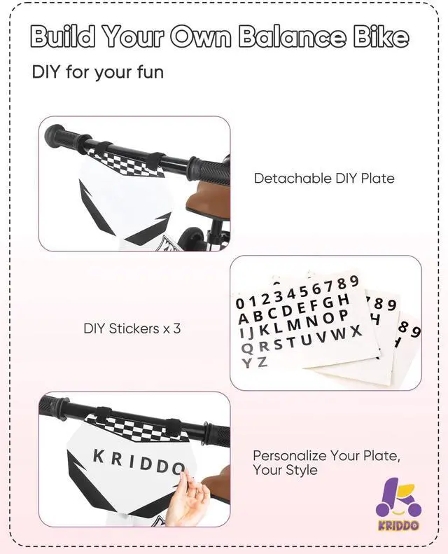 Alt view image 4 of 7 - KRIDDO 2-in-1 Kids Tricycle and Toddler Balance Bike 2 Year Old, Detachable Pedals and Stowable Training Wheels, DIY Plate, Riding Trikes Toy for Ages 18 Months to 3 Years, White