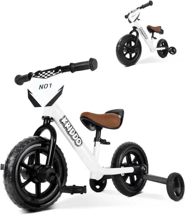 Main image of KRIDDO 2-in-1 Kids Tricycle and Toddler Balance Bike 2 Year Old, Detachable Pedals and Stowable Training Wheels, DIY Plate, Riding Trikes Toy for Ages 18 Months to 3 Years, White
