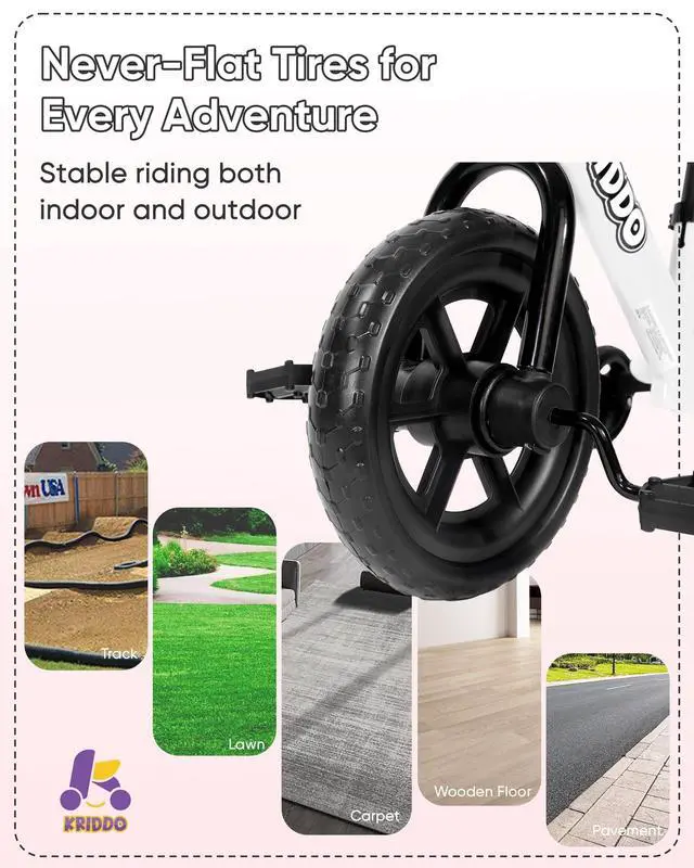 Alt view image 7 of 7 - KRIDDO 2-in-1 Kids Tricycle and Toddler Balance Bike 2 Year Old, Detachable Pedals and Stowable Training Wheels, DIY Plate, Riding Trikes Toy for Ages 18 Months to 3 Years, White