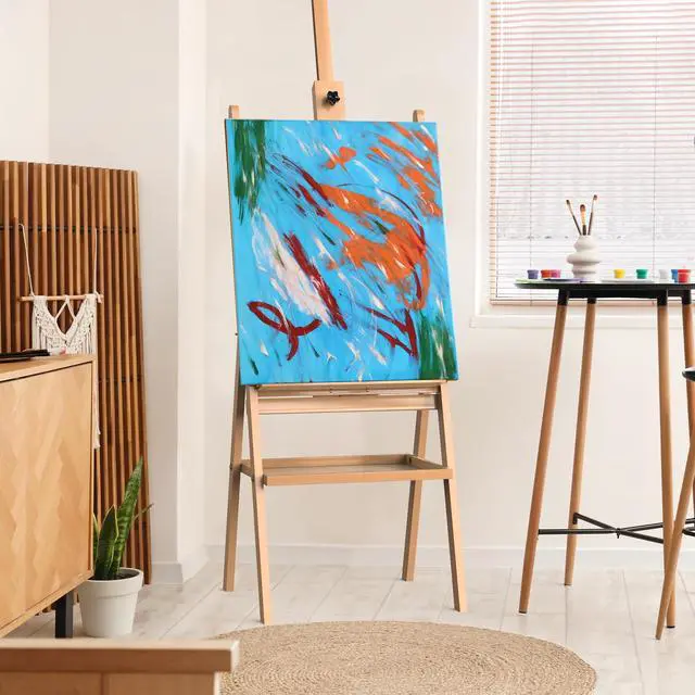 Alt view image 7 of 7 - Reuentone H-Frame Wooden Art Easel Adjustable Height 58"-75" with Storage Tray, Sturdy Beech Wood Easel Stand for Adults Students Artists, Holds Canvas Up to 36"