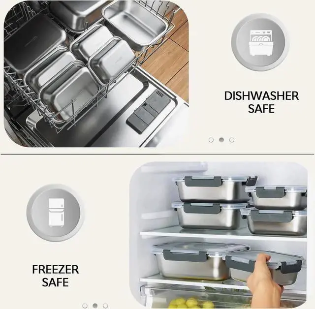 Alt view image 4 of 7 - Cuiselect 8 PCS Stainless Steel Lunch Box, 4-Size (58/41 /24 /14Oz) Stackable Metal Bento Boxes BPA Free Dishwasher Safe, Food Storage Containe, Leakproof Reusable Meal Storage for Work,Travel (Gray)